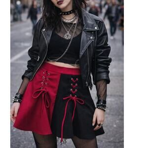 Social Collision Womens Mini Skirt Size Medium Goth Grunge Lace Up Alt Streetwea